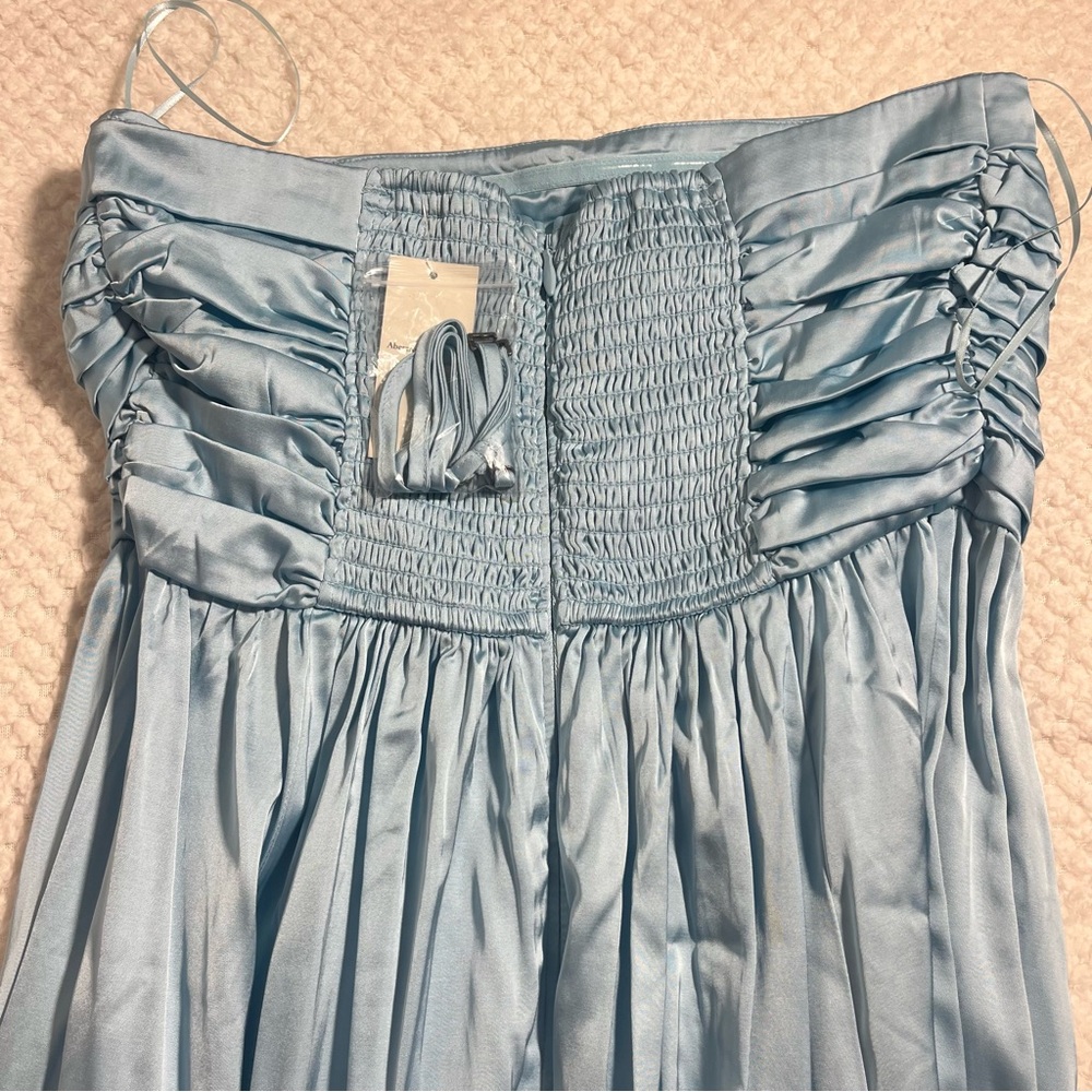 Abercrombie & Fitch Womens Midi Dress Light Blue Strapless Satin Emerson Ruched - Picture 9 of 11